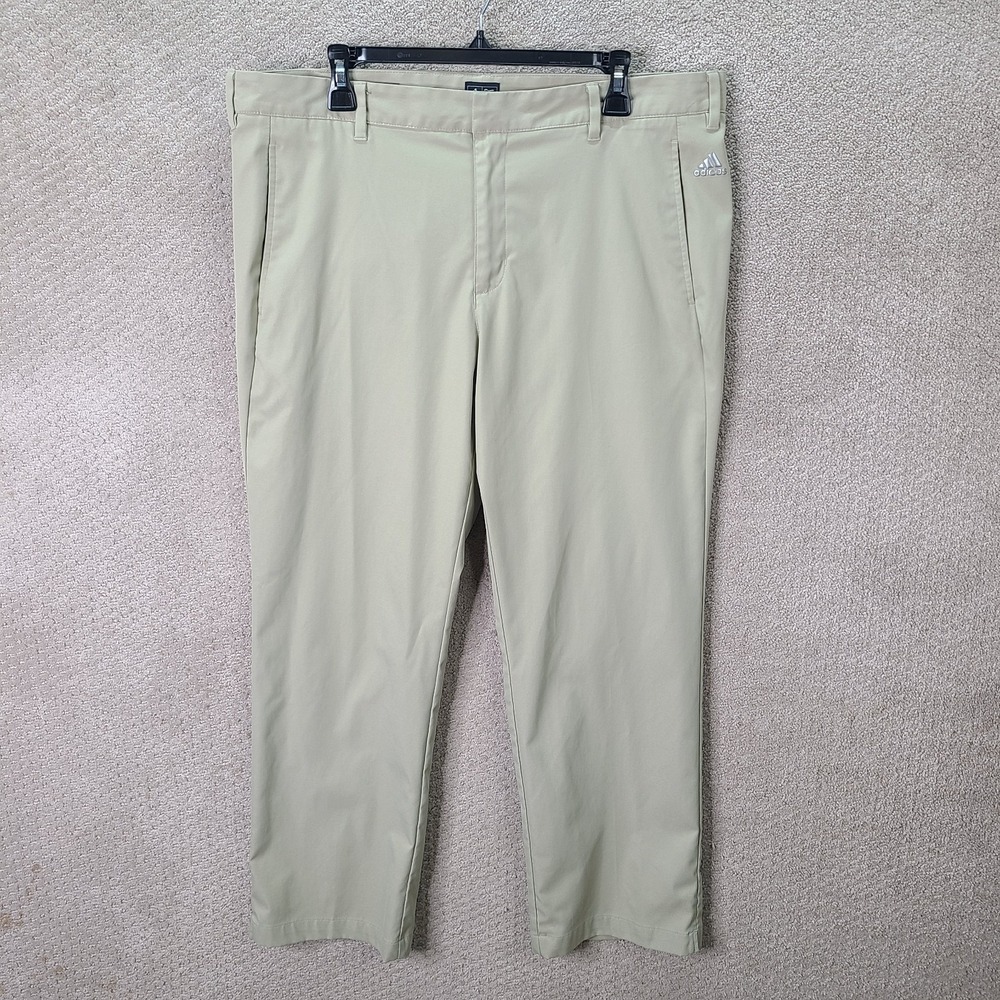 Adidas Pants Mens 38x30 Tan Khaki Flat Front Golf Chino Polyester Casual